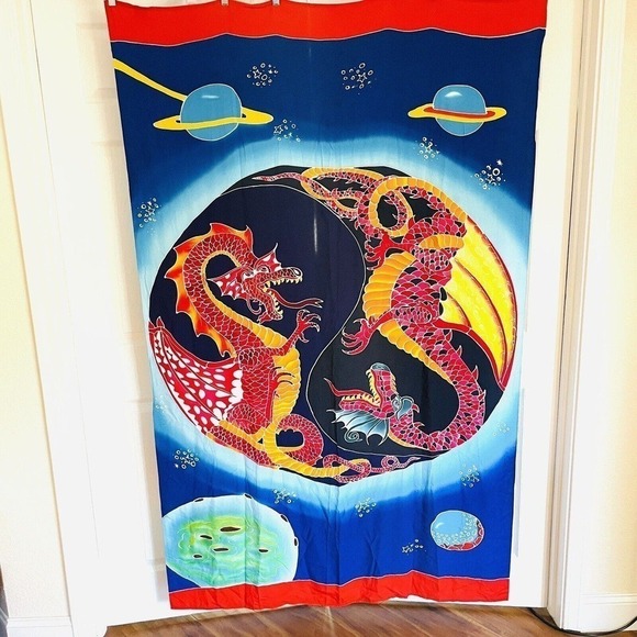 Young Fashion Asian Dragon Wall Decor 47x74 Batik Art Planets Celestial Colorful - Picture 1 of 7